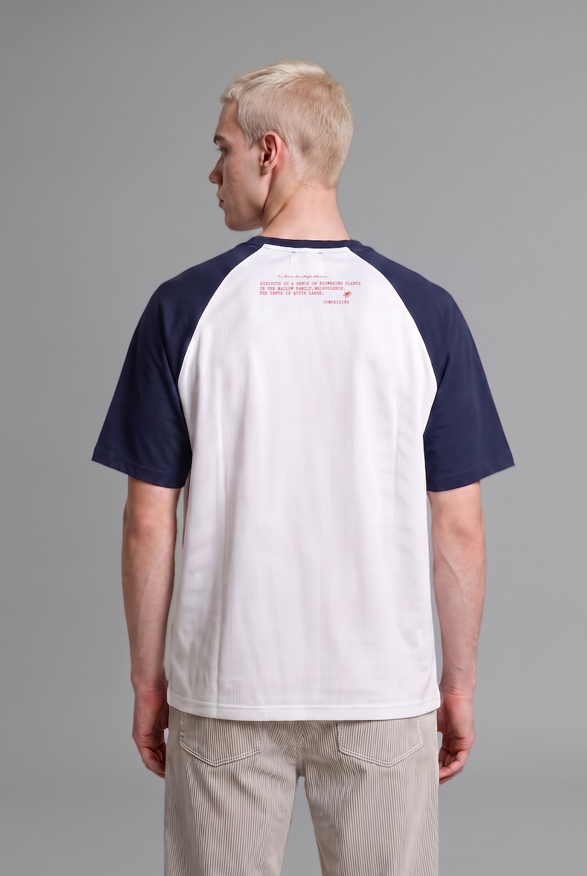 Men White Boxy Fit Printed Textured Knit Short Sleeve Crew Neck T-Shirt