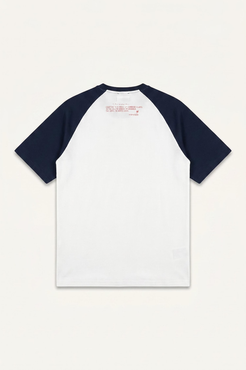 Men White Boxy Fit Printed Textured Knit Short Sleeve Crew Neck T-Shirt