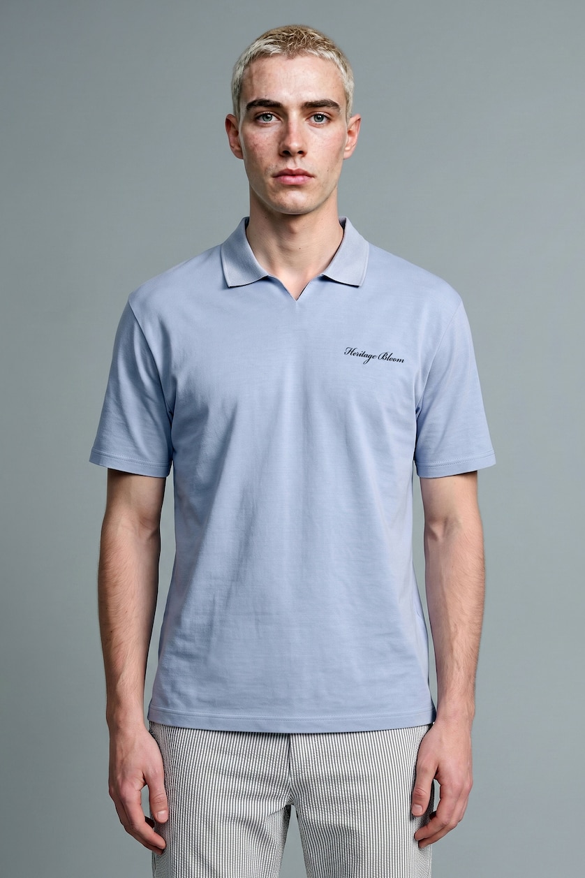 MAN Light Blue Boxy Fit Short Sleeve Polo T-Shirt
