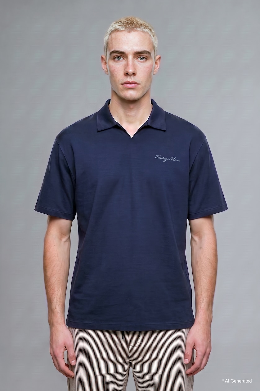 HOMME Marin T-shirt Polo boxy à manches courtes avec imprimé