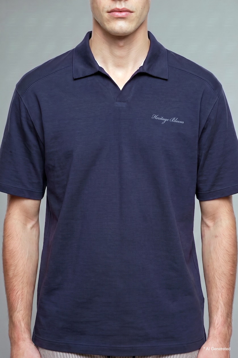 HOMME Marin T-shirt Polo boxy à manches courtes avec imprimé