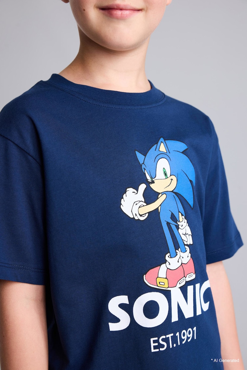 Young Boys - Teen Boys NAVY Boy Sonic The Hedgehog Licensed New Regular Fit T-Shirt
