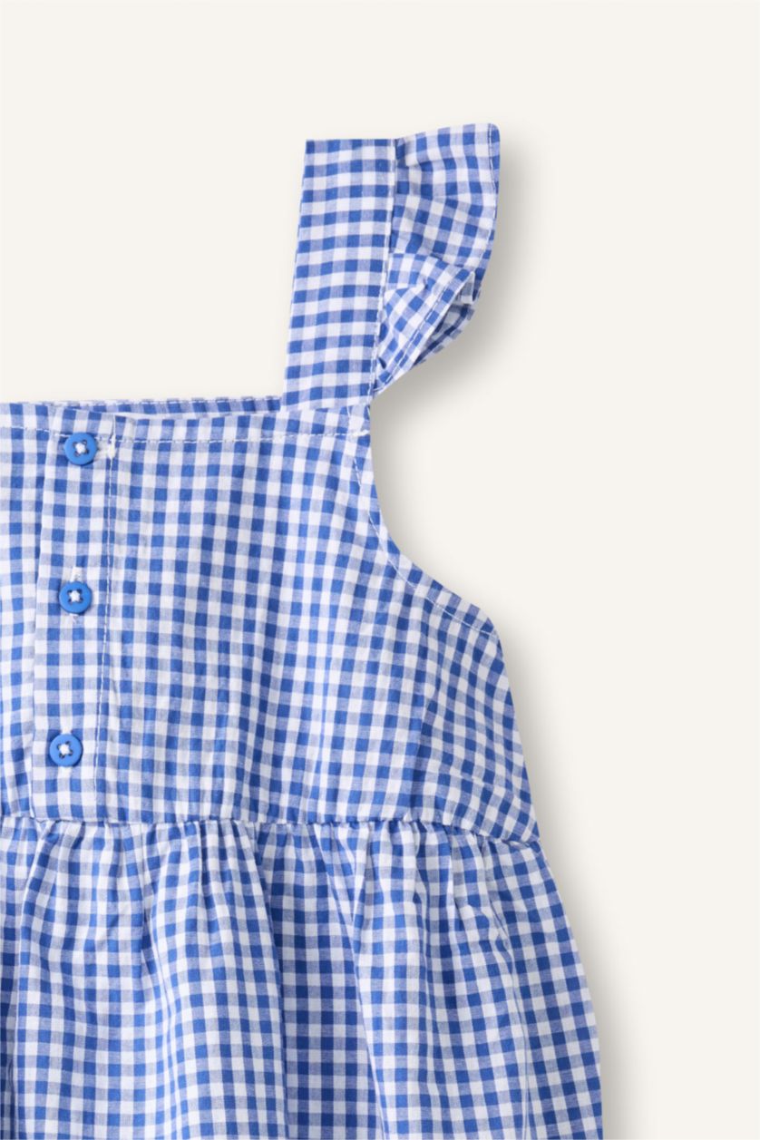 Baby Girls Sax Gingham Strappy Woven Dress