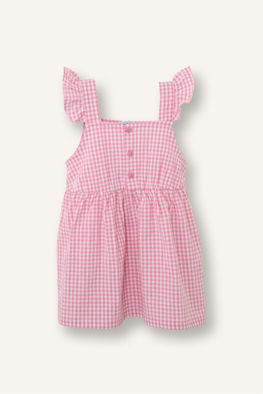Baby Girl Coral Baby Girl Gingham Strappy Waffle Textured Dress