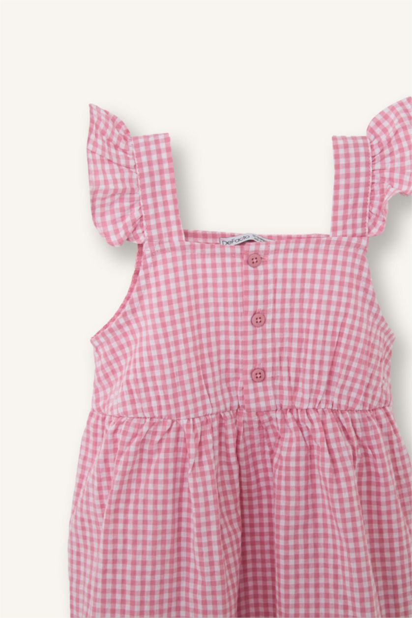 Baby Girl Coral Baby Girl Gingham Strappy Waffle Textured Dress