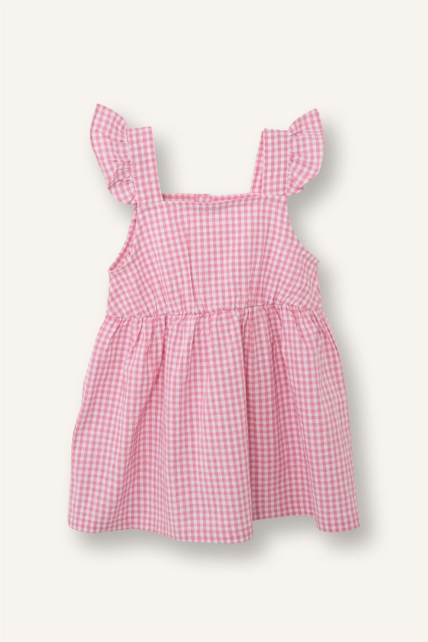 Baby Girl Coral Baby Girl Gingham Strappy Waffle Textured Dress