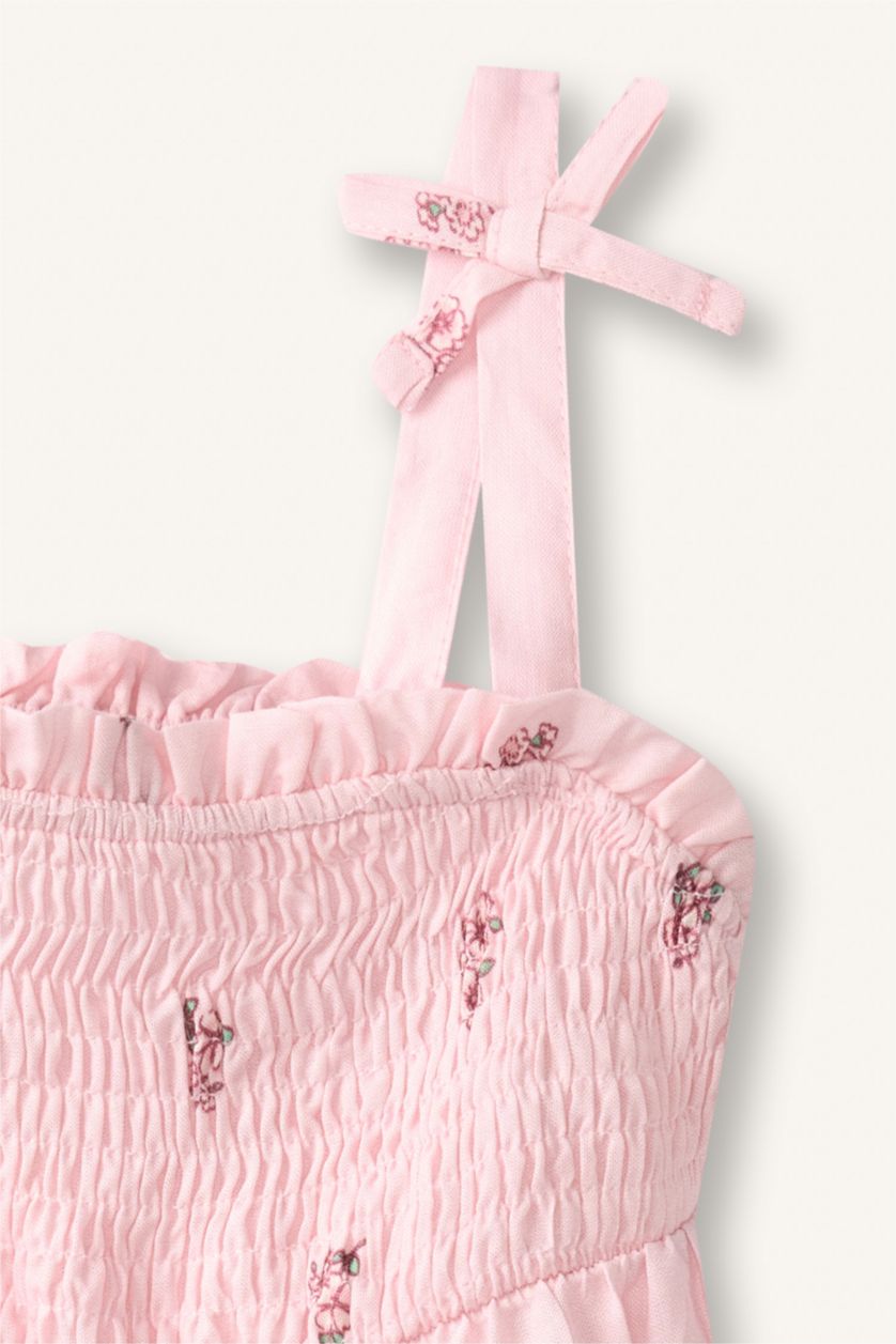 Kız Bebek Açık Pembe Çiçekli Elbise Kız Bebek