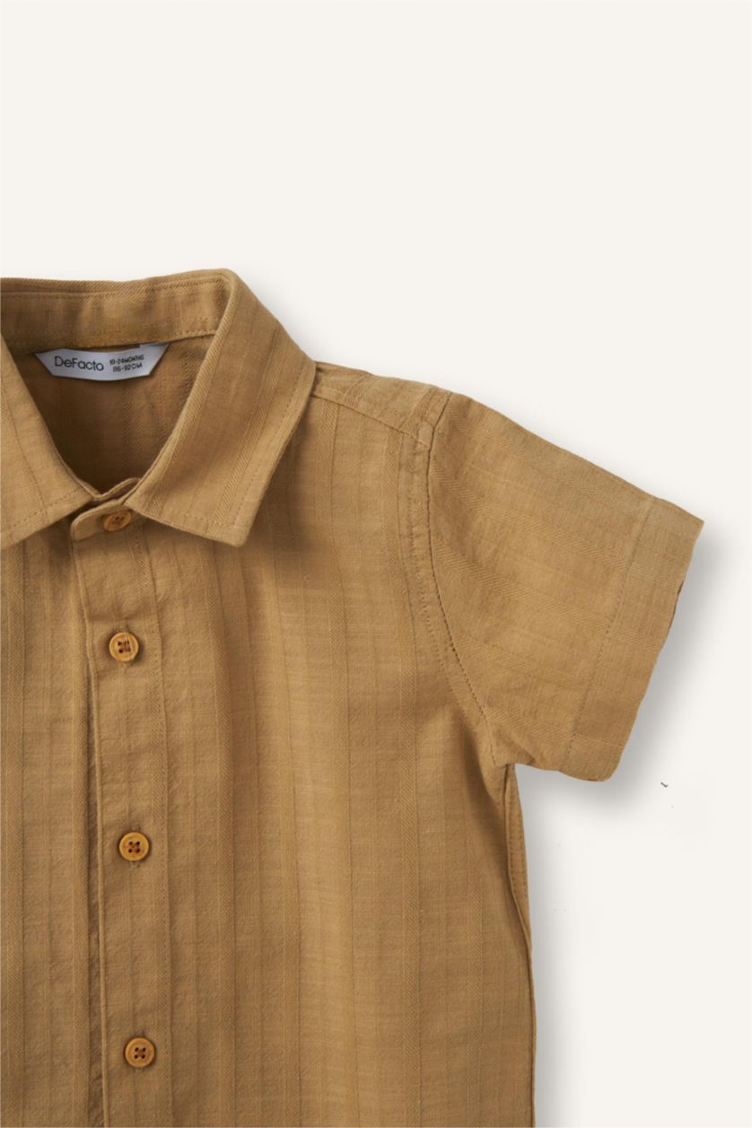 Baby Boys Beige Regular Fit Short Sleeve Shirt