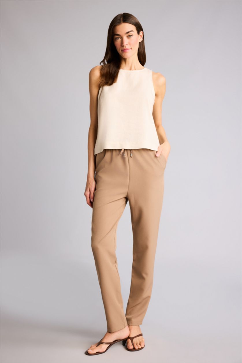 Kadın Vizon Slım Fıt Yüksek Bel Jogger Paça Pantolon