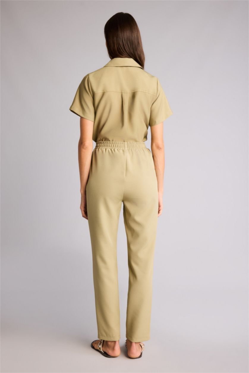 Kadın Haki Slım Fıt Cepli Yüksek Bel Jogger Paça Standart Boy Pantolon