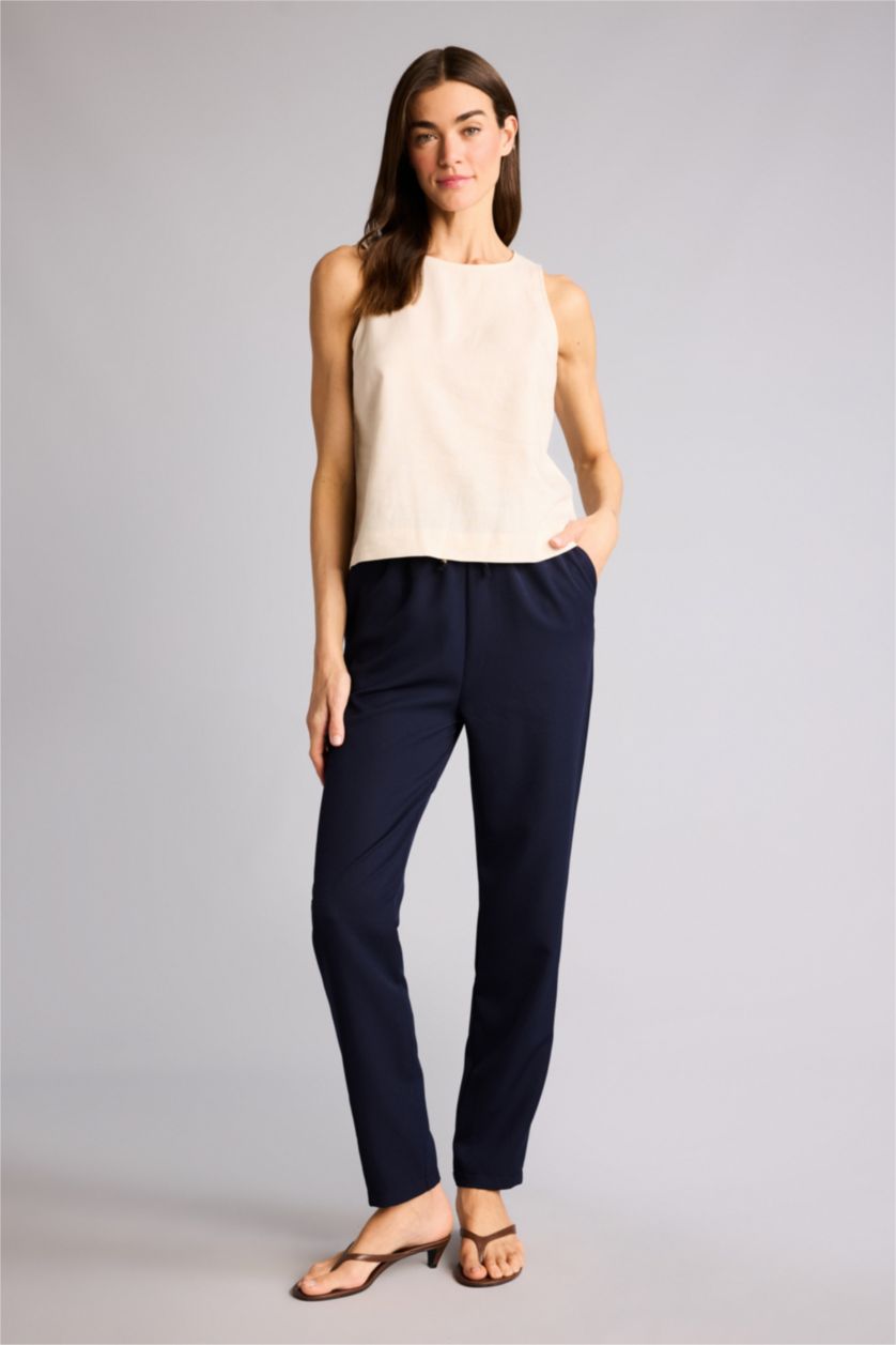 Kadın Lacivert Slım Fıt Cepli Yüksek Bel Jogger Paça Standart Boy Pantolon