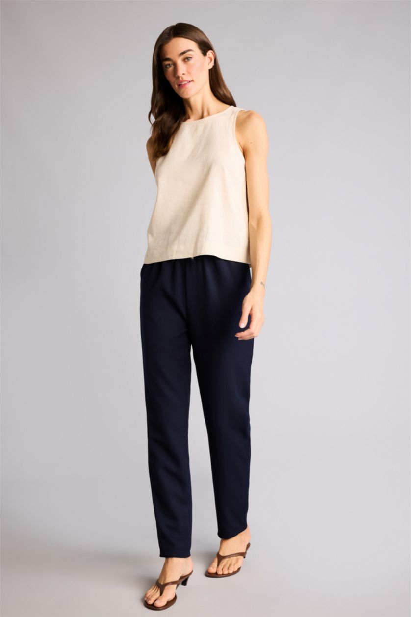 Kadın Lacivert Slım Fıt Cepli Yüksek Bel Jogger Paça Standart Boy Pantolon