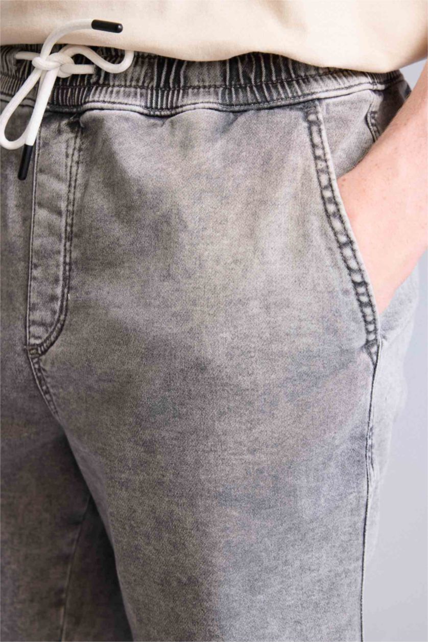 Erkek Açık Gri Regular Fıt Bermuda Jean Şort