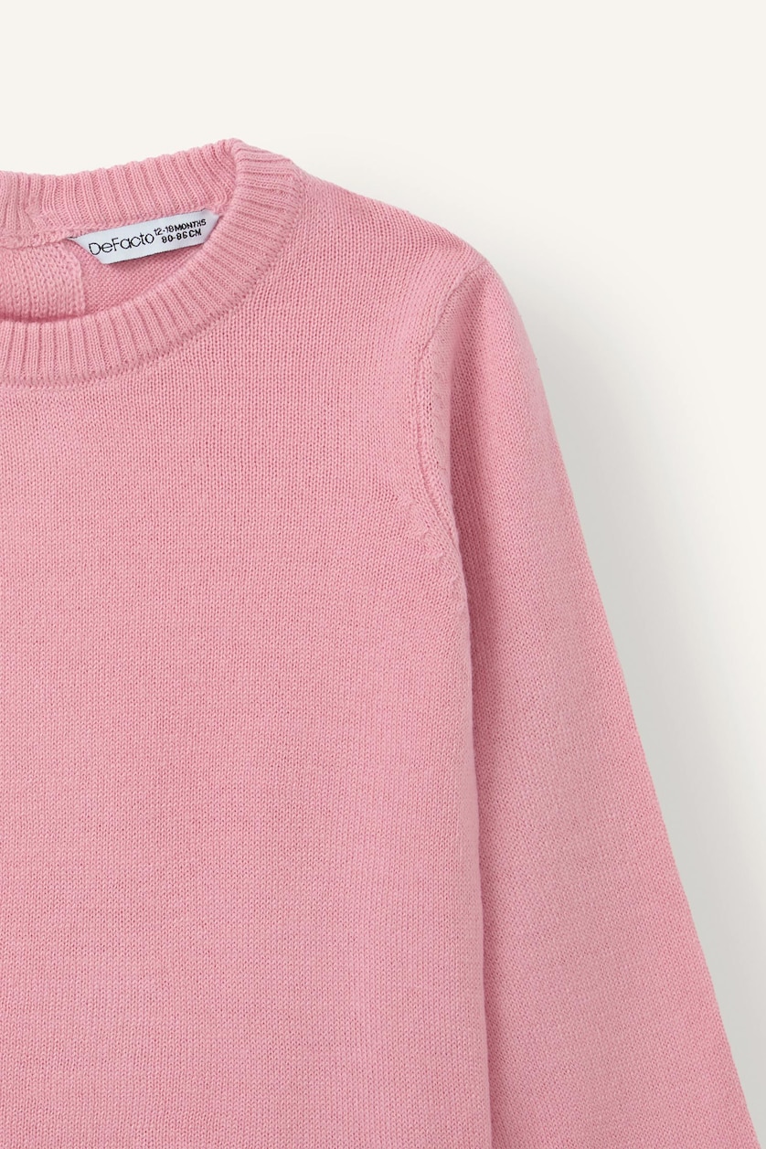 Kız Bebek Koyu Pembe Oversize Bisiklet Yaka Triko