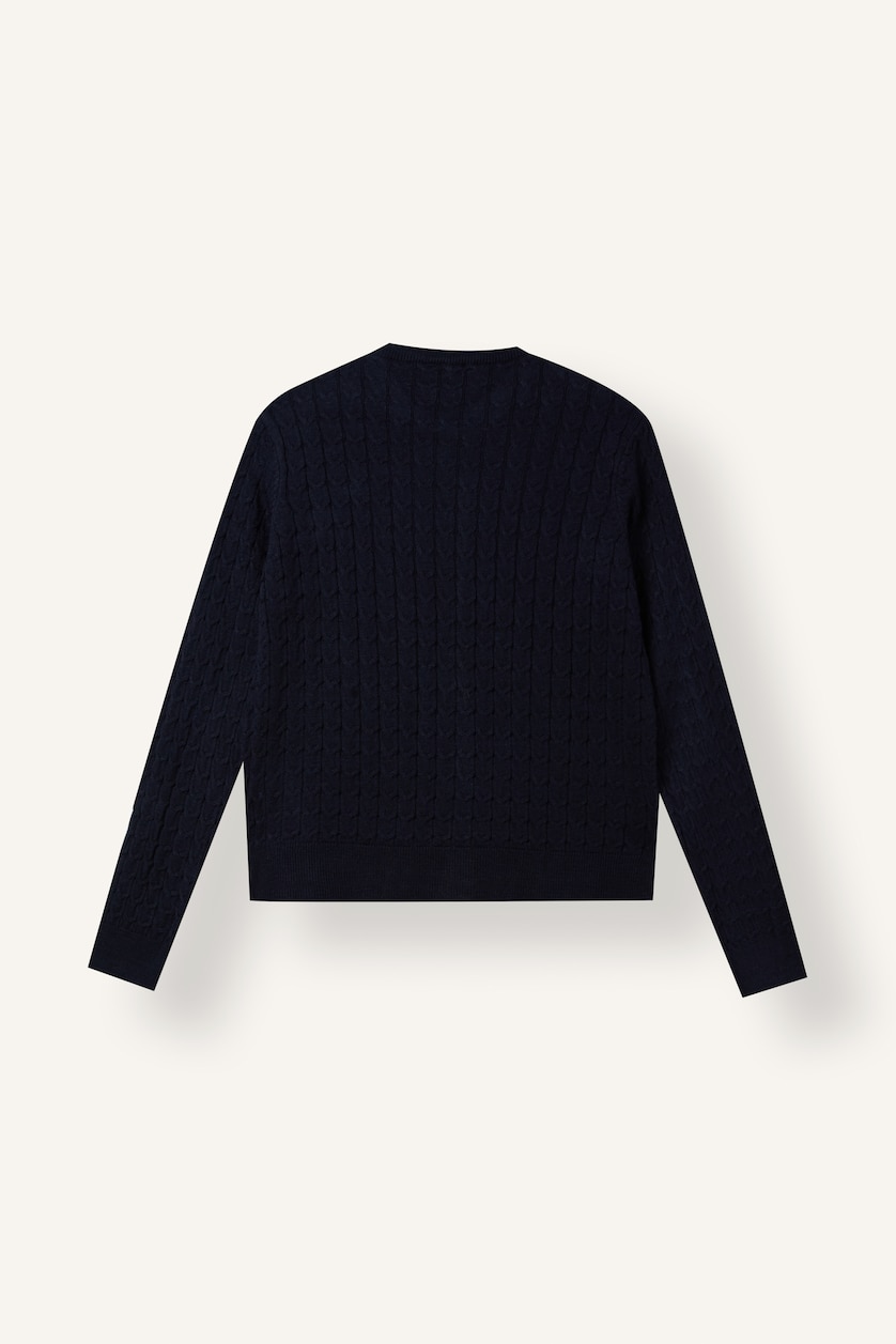 Women NAVY Regular Fit Basic Textured Knitted Crew Neck Buttoned Cardigan