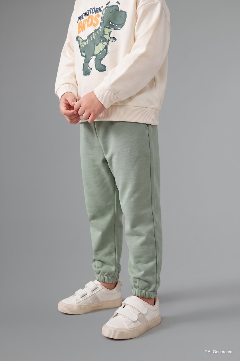 Baby Boys Ecru 2 piece Regular Fit Crew Neck Animal Set