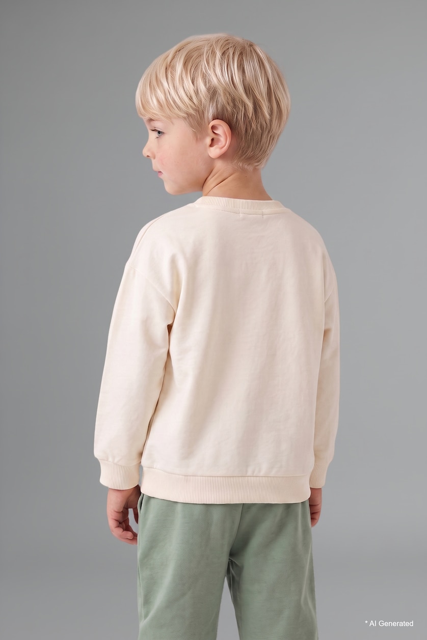 Baby Boys Ecru 2 piece Regular Fit Crew Neck Animal Set