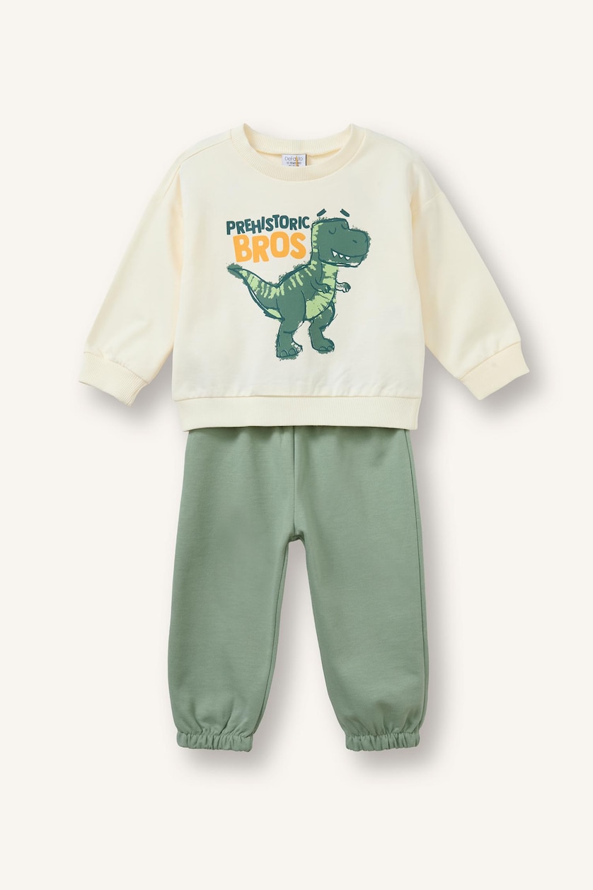 Baby Boys Ecru 2 piece Regular Fit Crew Neck Animal Set