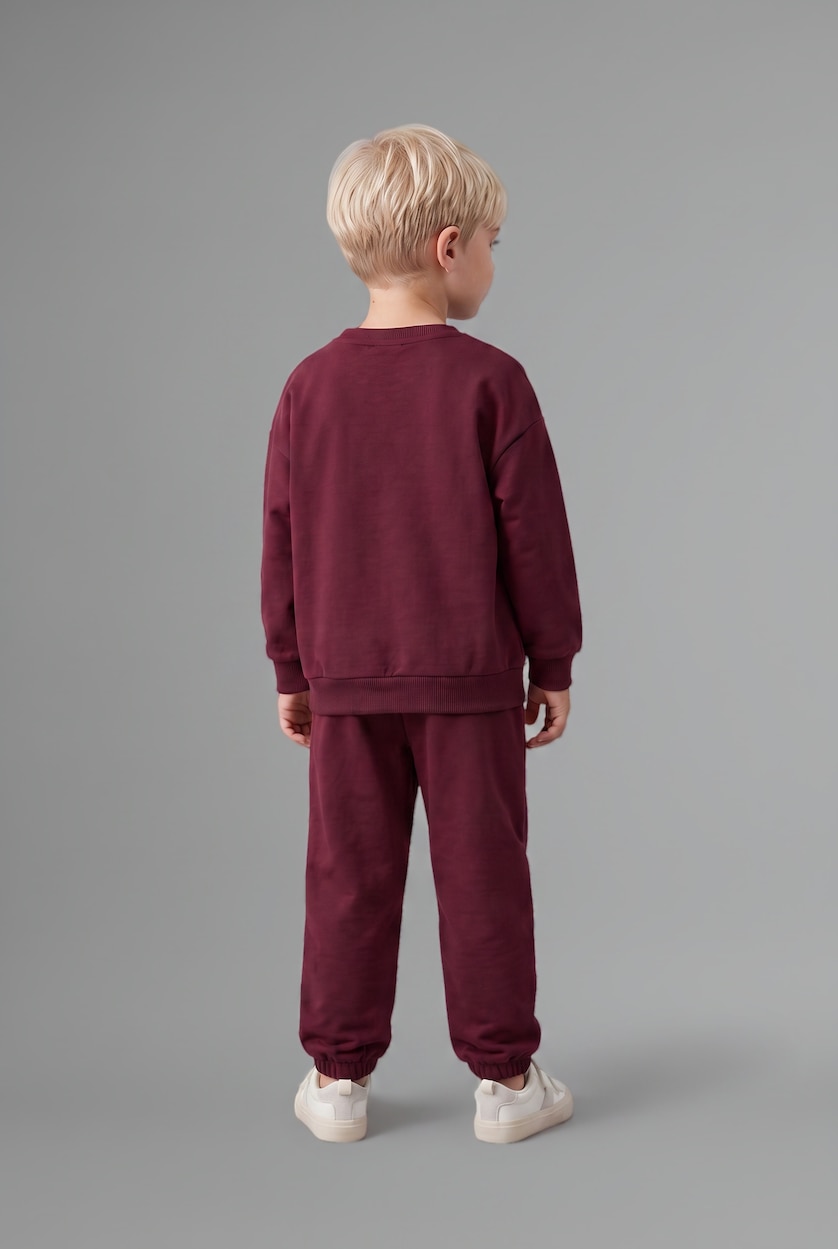 Baby Boys Bordeaux 2 piece Regular Fit Crew Neck Slogan Set