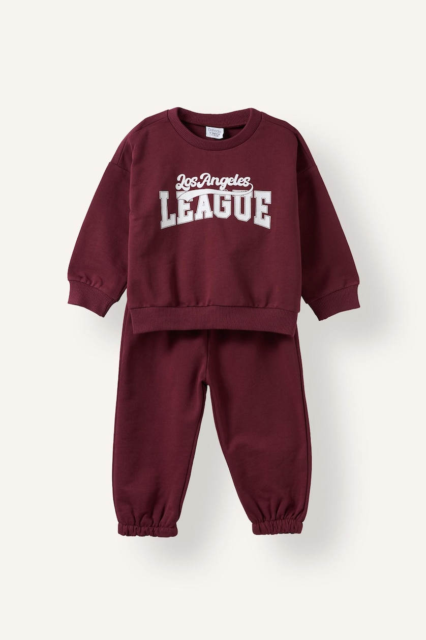 Baby Boys Bordeaux 2 piece Regular Fit Crew Neck Slogan Set