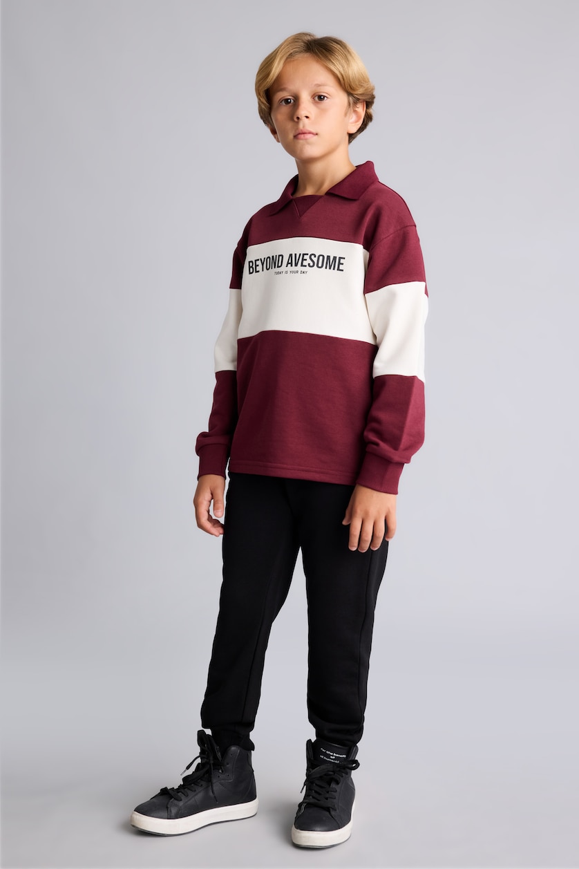 Young Boys - Teen Boys Bordeaux 2 piece Regular Fit Shirt Collar Set
