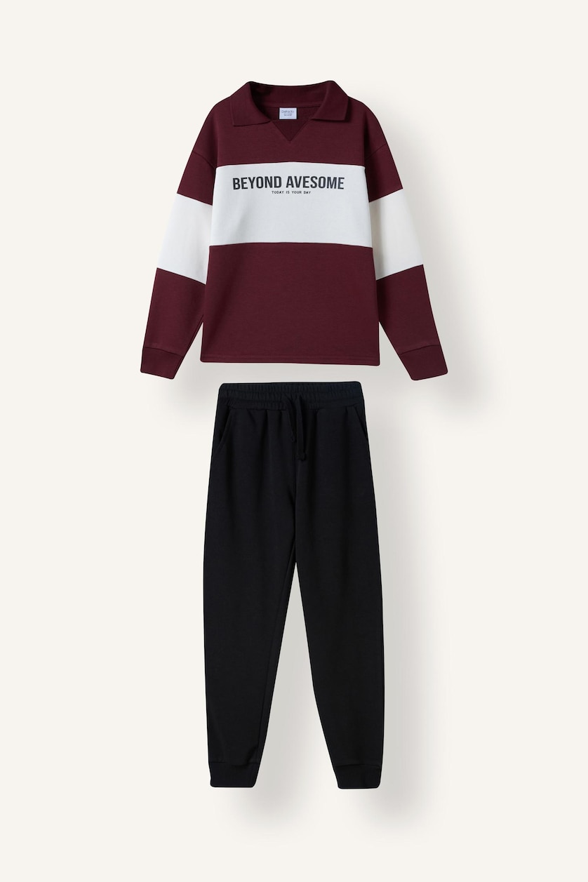 Young Boys - Teen Boys Bordeaux 2 piece Regular Fit Shirt Collar Set