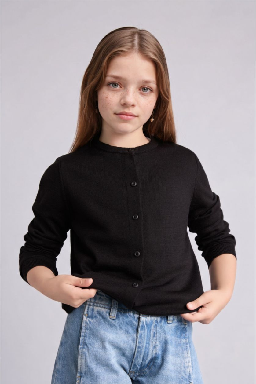 Young Girls - Teen Girls Black Regular Fit Cardigan