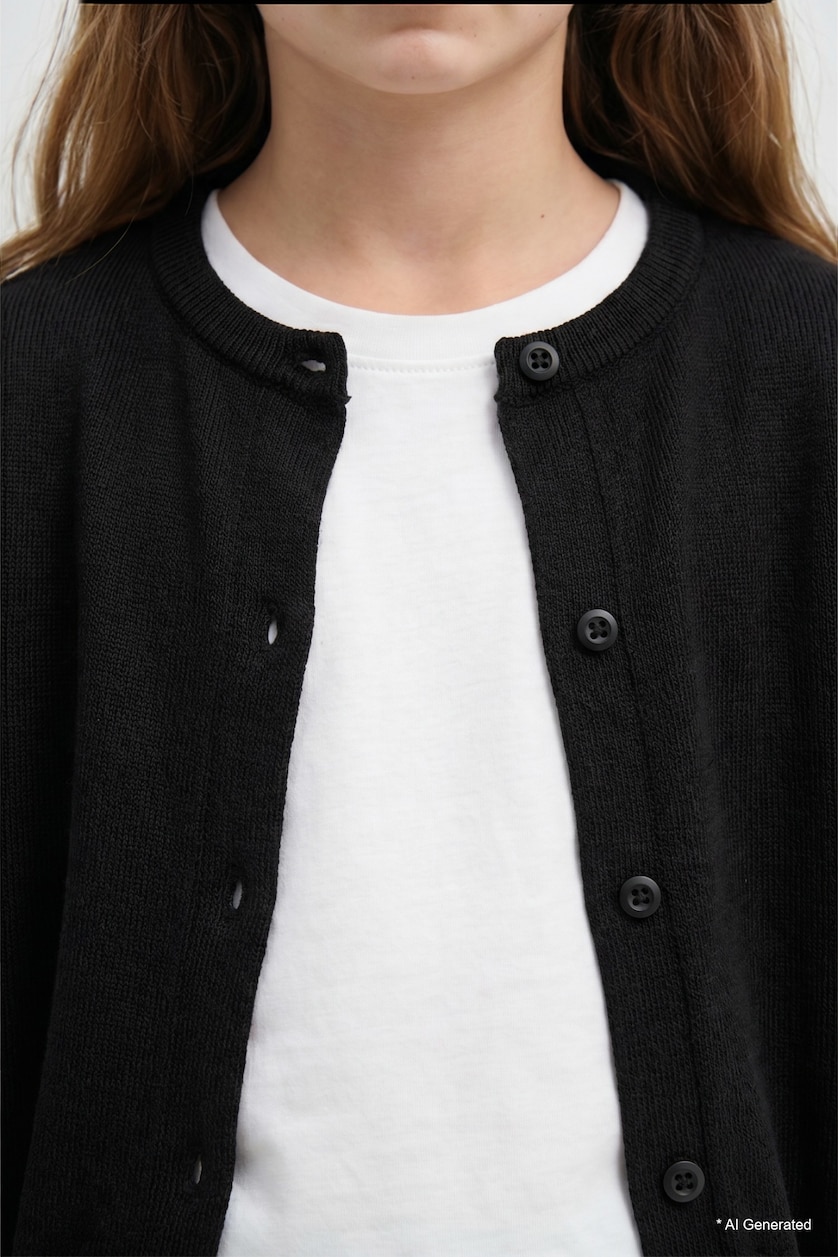 FILLES Noir Cardigan noir à col rond et manches longues pour fille