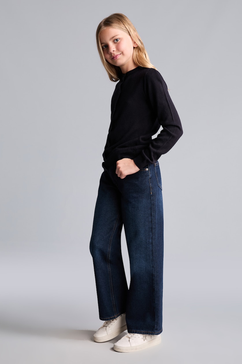 FILLES Marin Cardigan bleu marine à col rond et manches longues pour fille