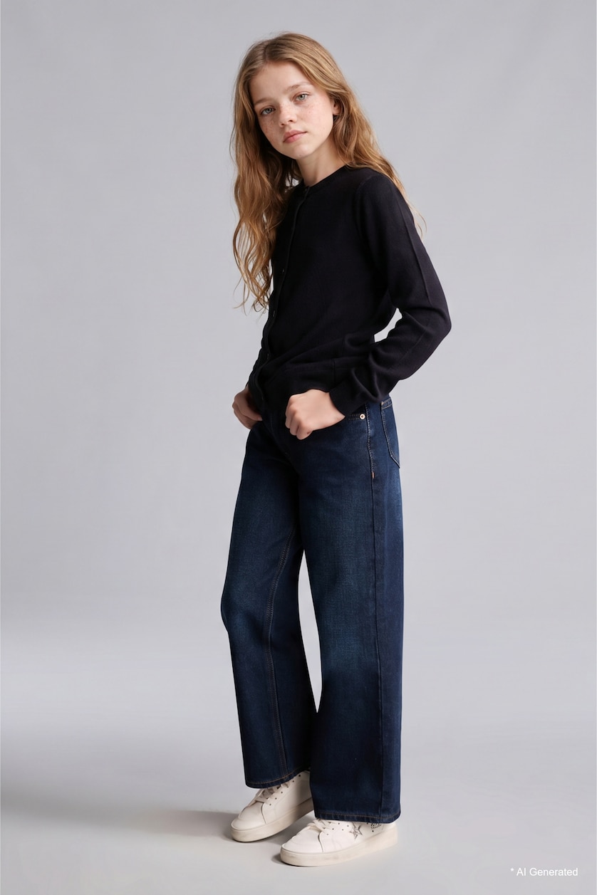 FILLES Marin Cardigan bleu marine à col rond et manches longues pour fille