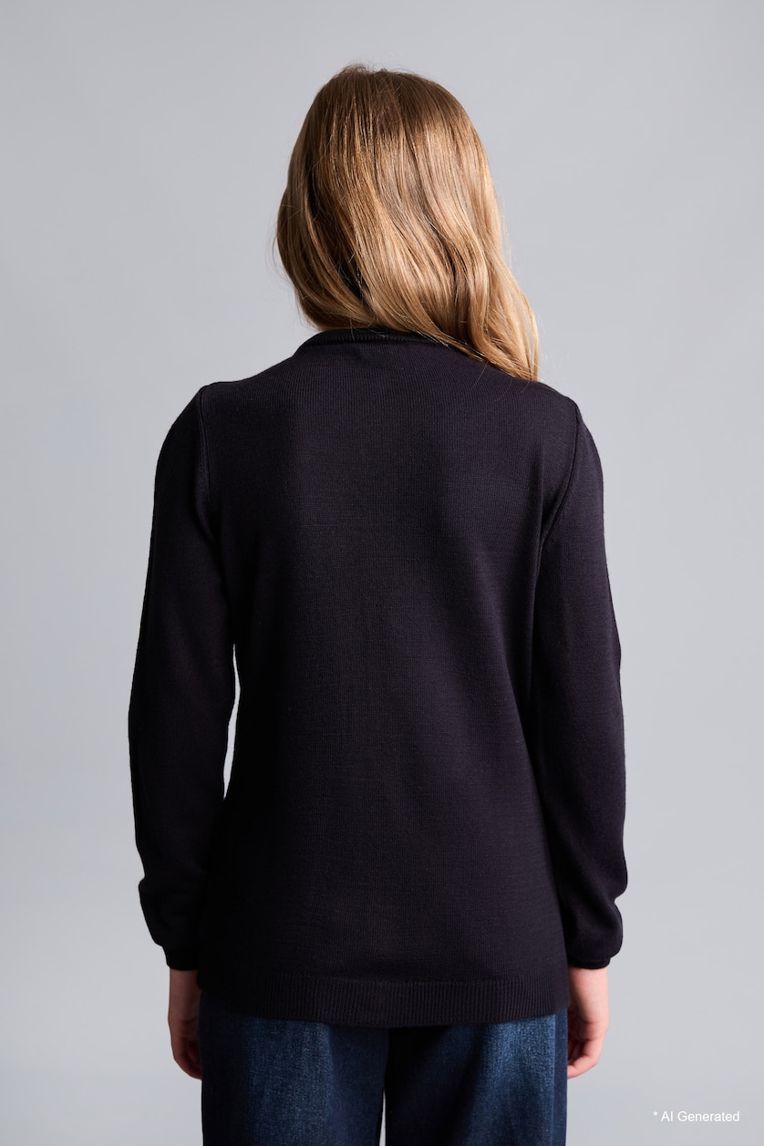 FILLES Marin Cardigan bleu marine à col rond et manches longues pour fille