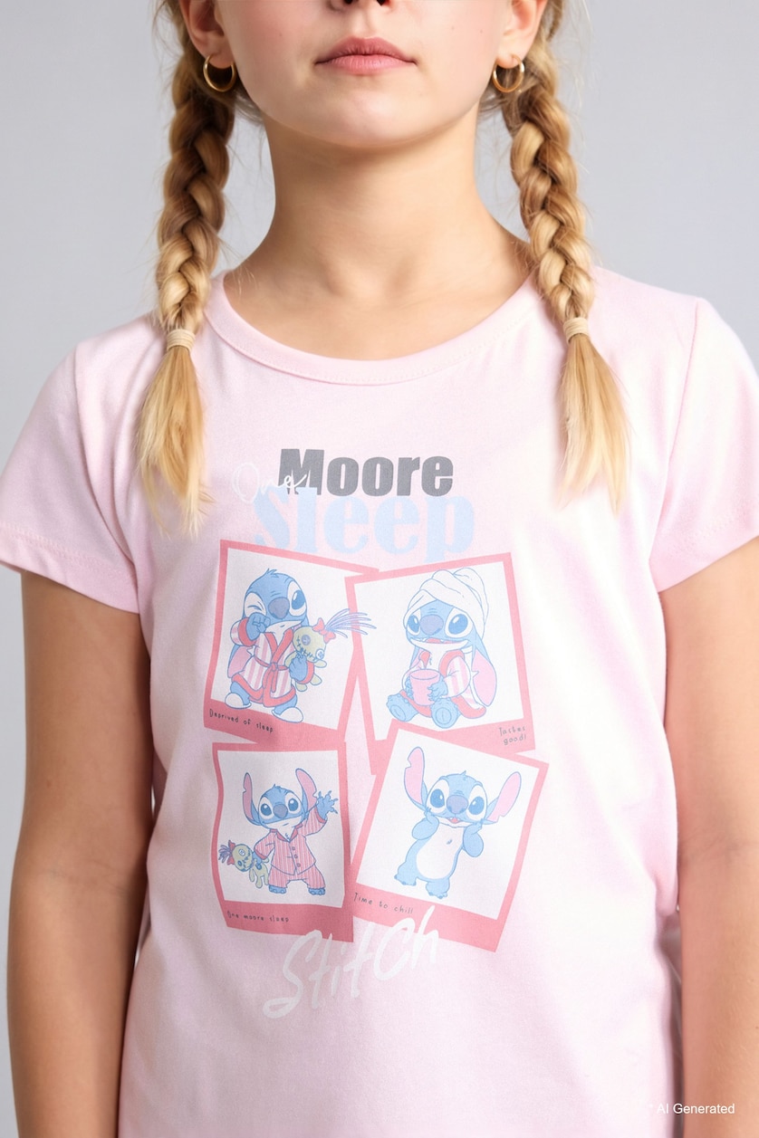 Girls & Teens Light Pink 2 piece Relax Fit Disney Lilo & Stitch Knitted Pyjamas