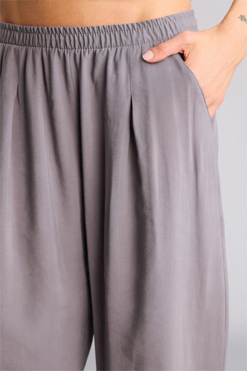 Kadın Antrasit Regular Fıt Yüksek Bel Düz Paça Keten Görünümlü Pantolon