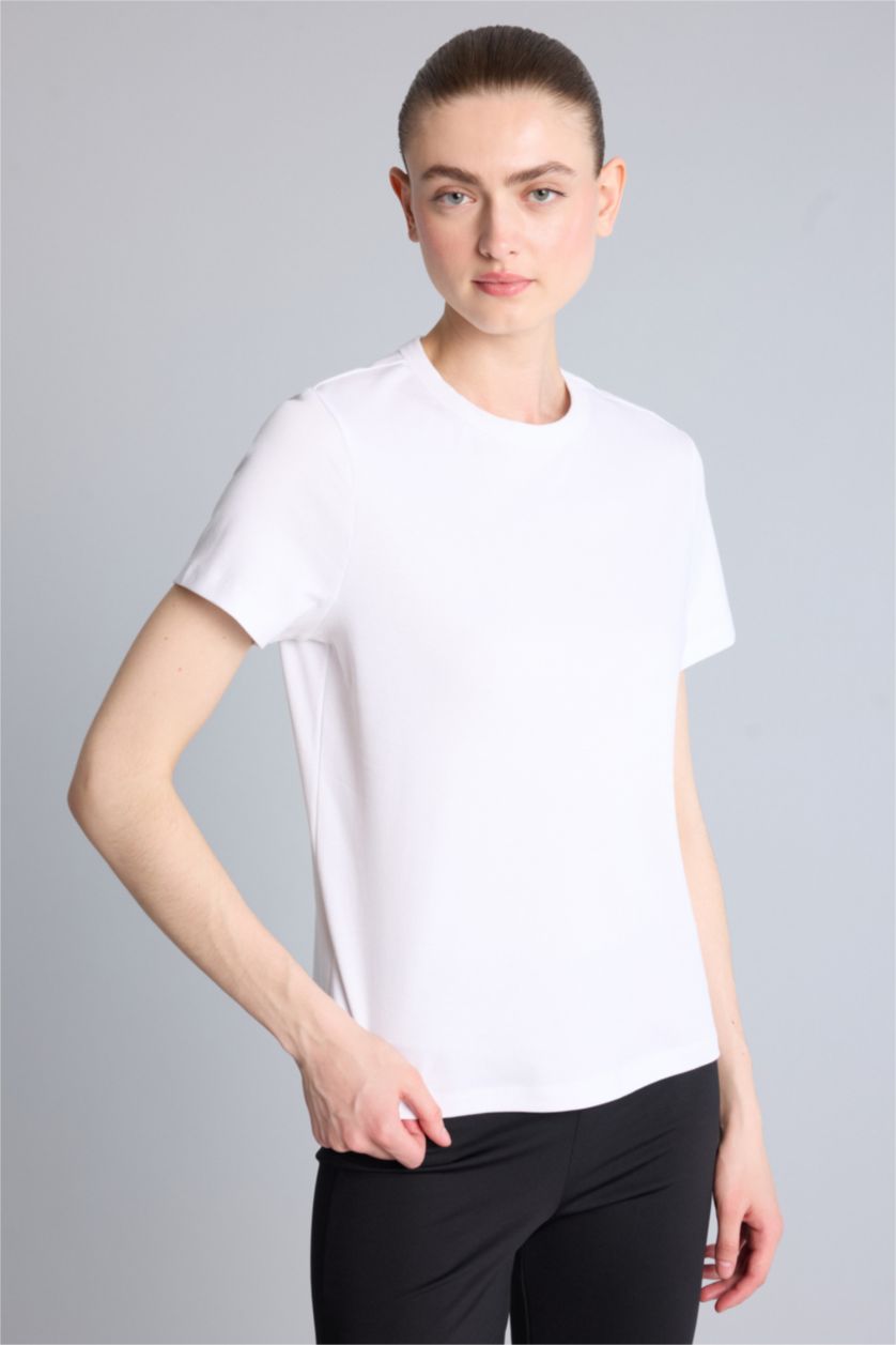 Women White Standard Fit Cotton Short Sleeve T-Shirt