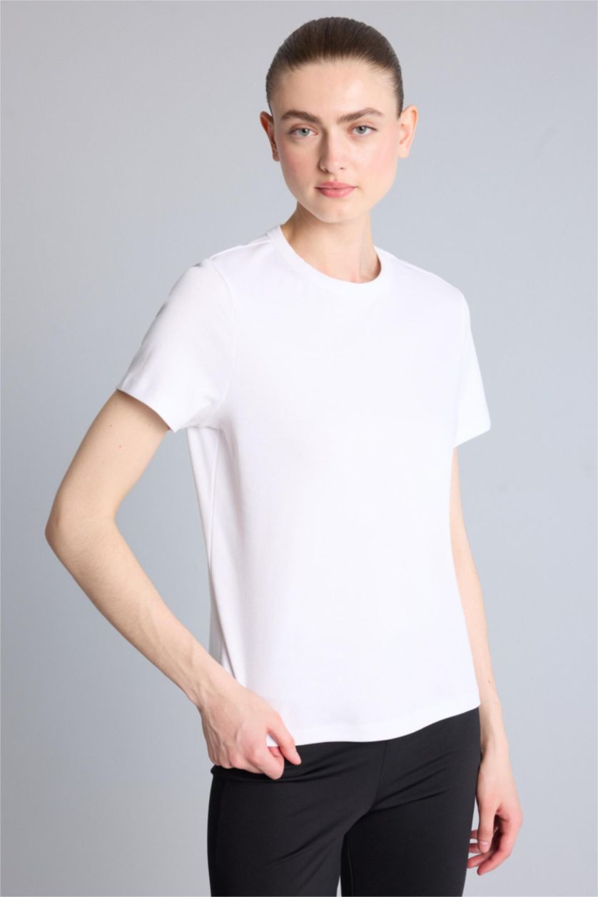 نساء أبيض Standard Fit Crew Neck Cotton Short Sleeve T-Shirt