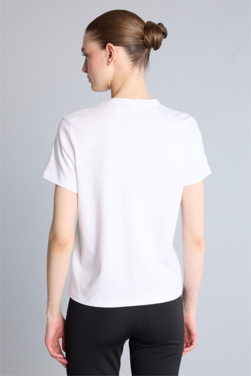 نساء أبيض Standard Fit Crew Neck Cotton Short Sleeve T-Shirt