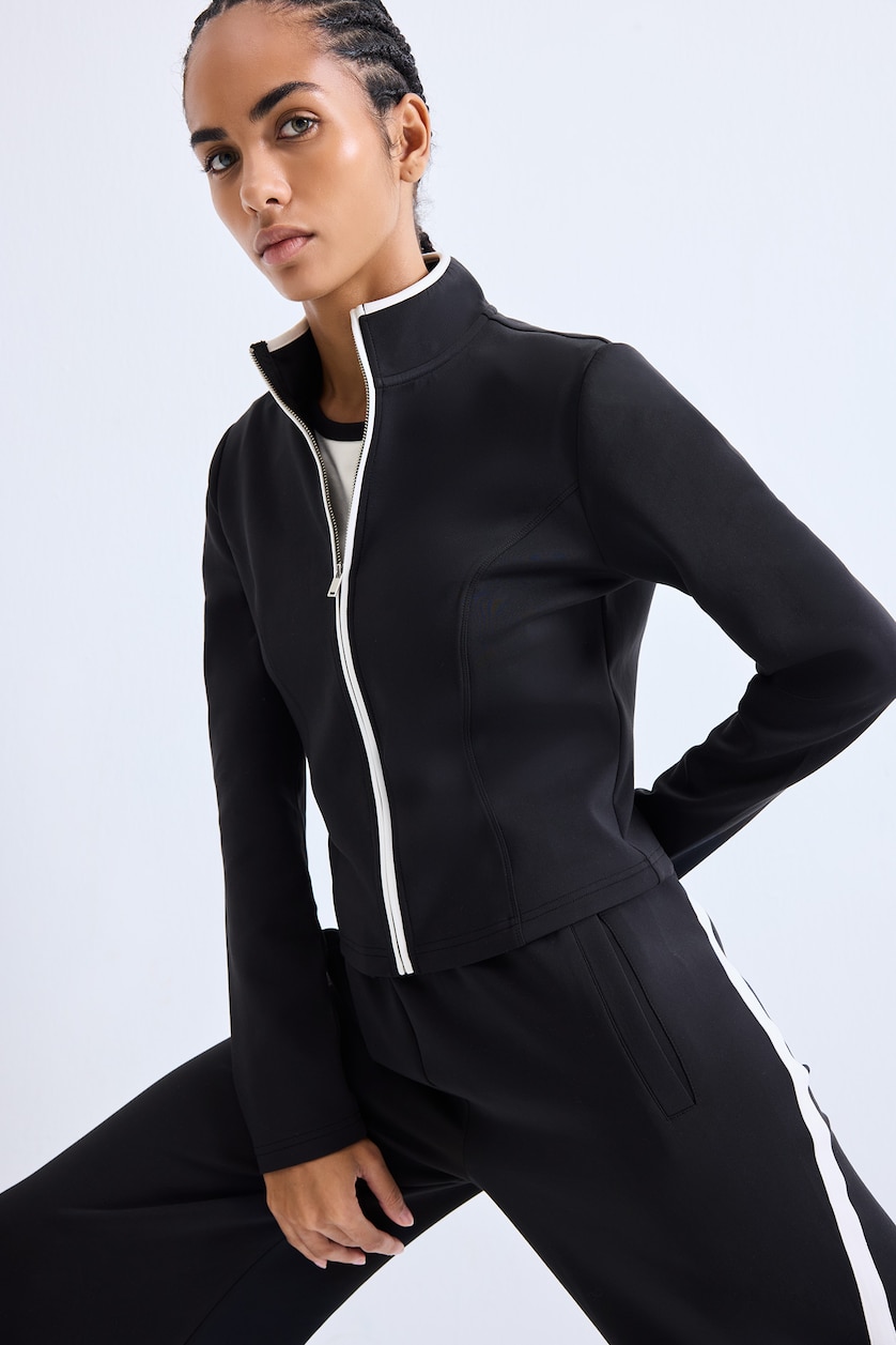 Women Black Standard Fit Scuba Fabric Cardigan