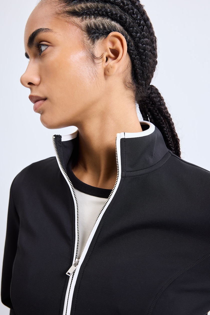 Women Black Standard Fit Scuba Fabric Cardigan