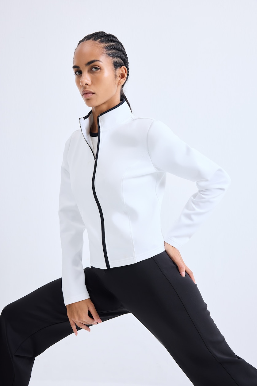 Women White Standard Fit Scuba Fabric Cardigan