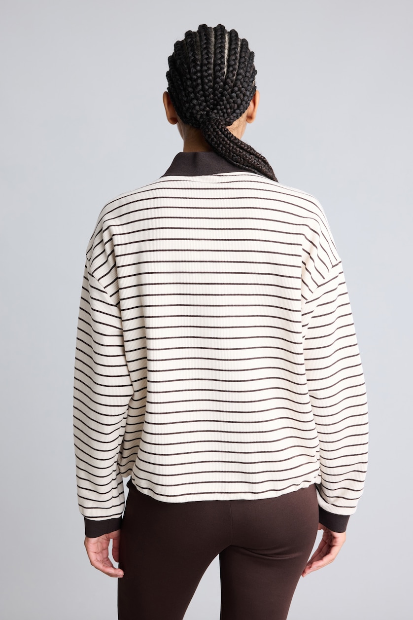FEMME Écru Haut rayé à col polo et manches longues