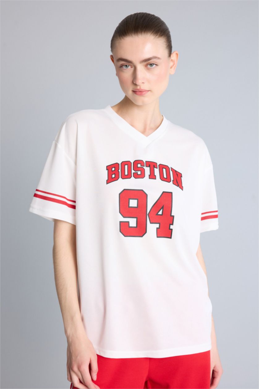 Kadın Ekru Oversize Kısa kollu Tül Tişört