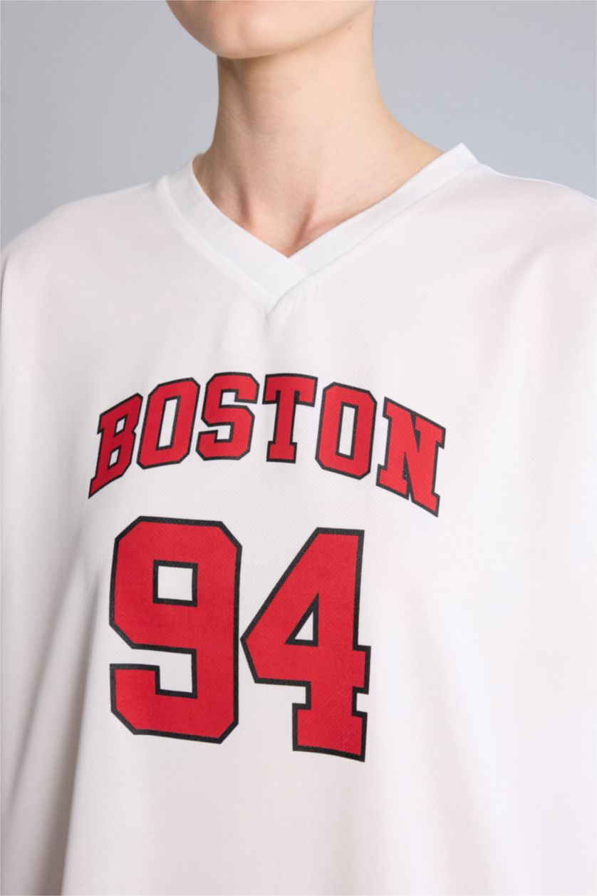 Kadın Ekru Oversize Kısa kollu Tül Tişört