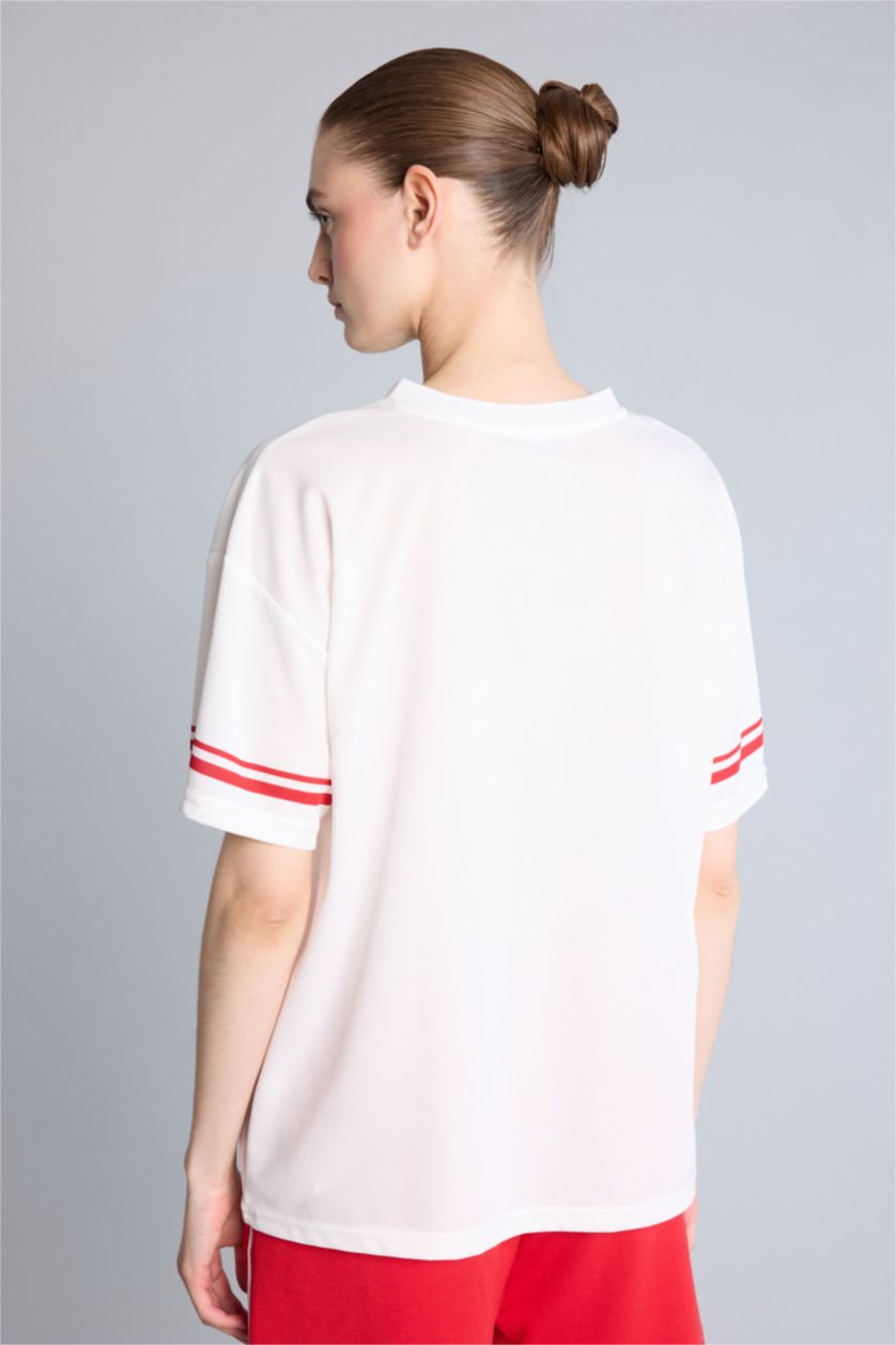 Kadın Ekru Oversize Kısa kollu Tül Tişört