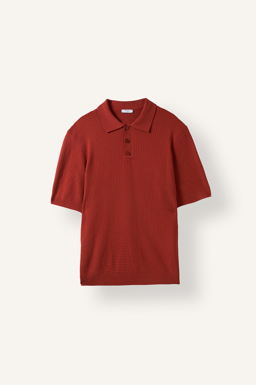 Erkek Koyu Turuncu Standart Fit Dokulu Basic Polo Tişört