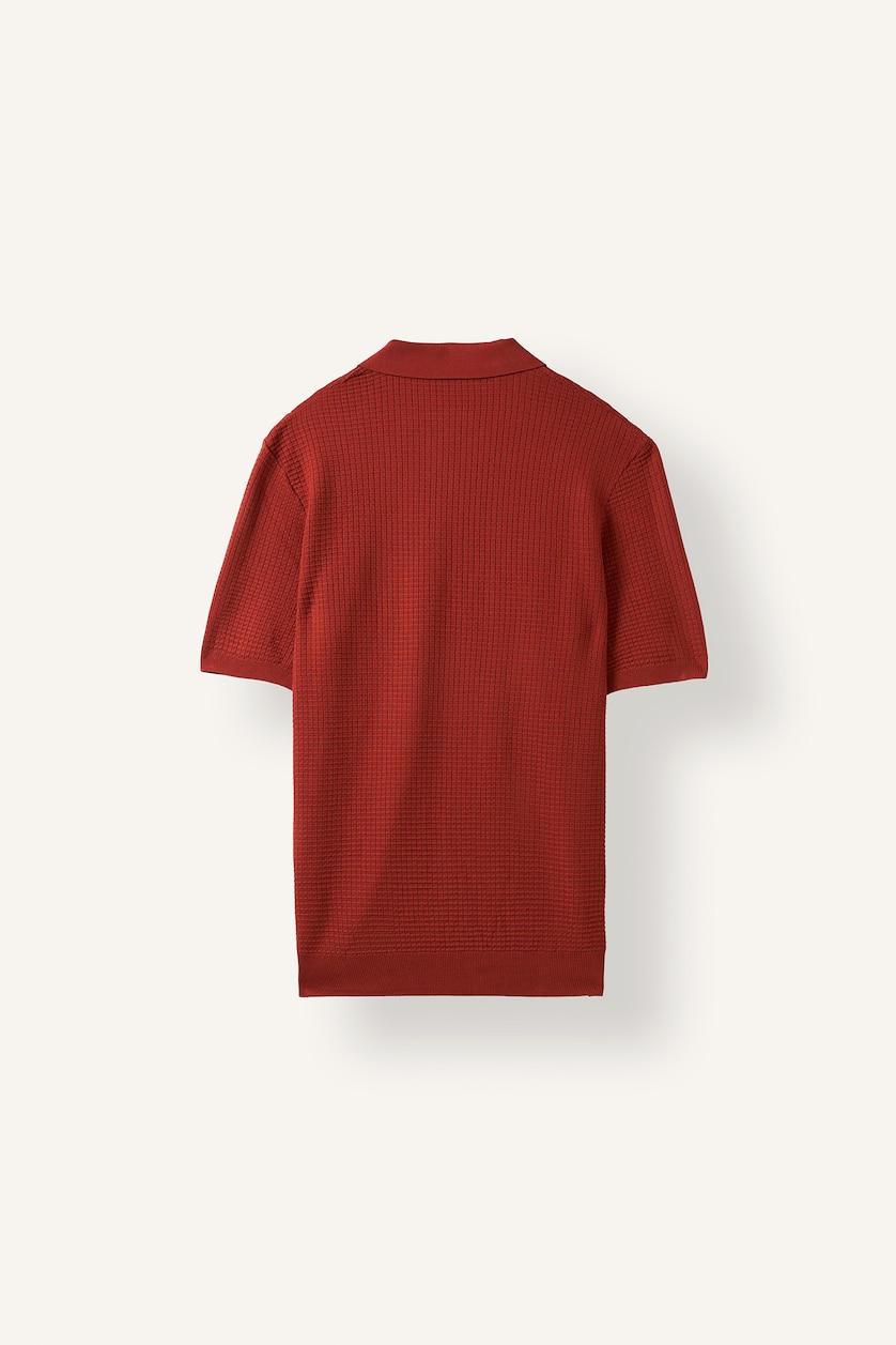 Erkek Koyu Turuncu Standart Fit Dokulu Basic Polo Tişört