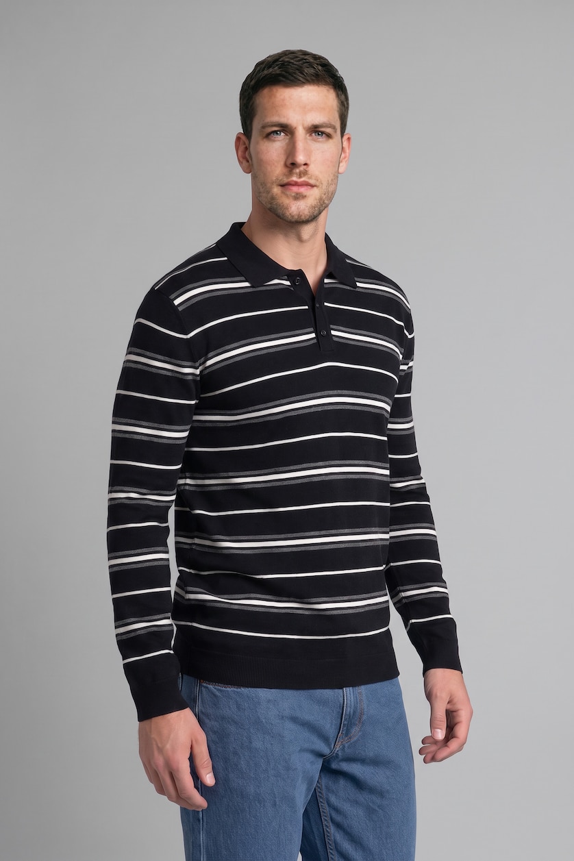 Men NAVY Polo Collar Knitwear Pullover