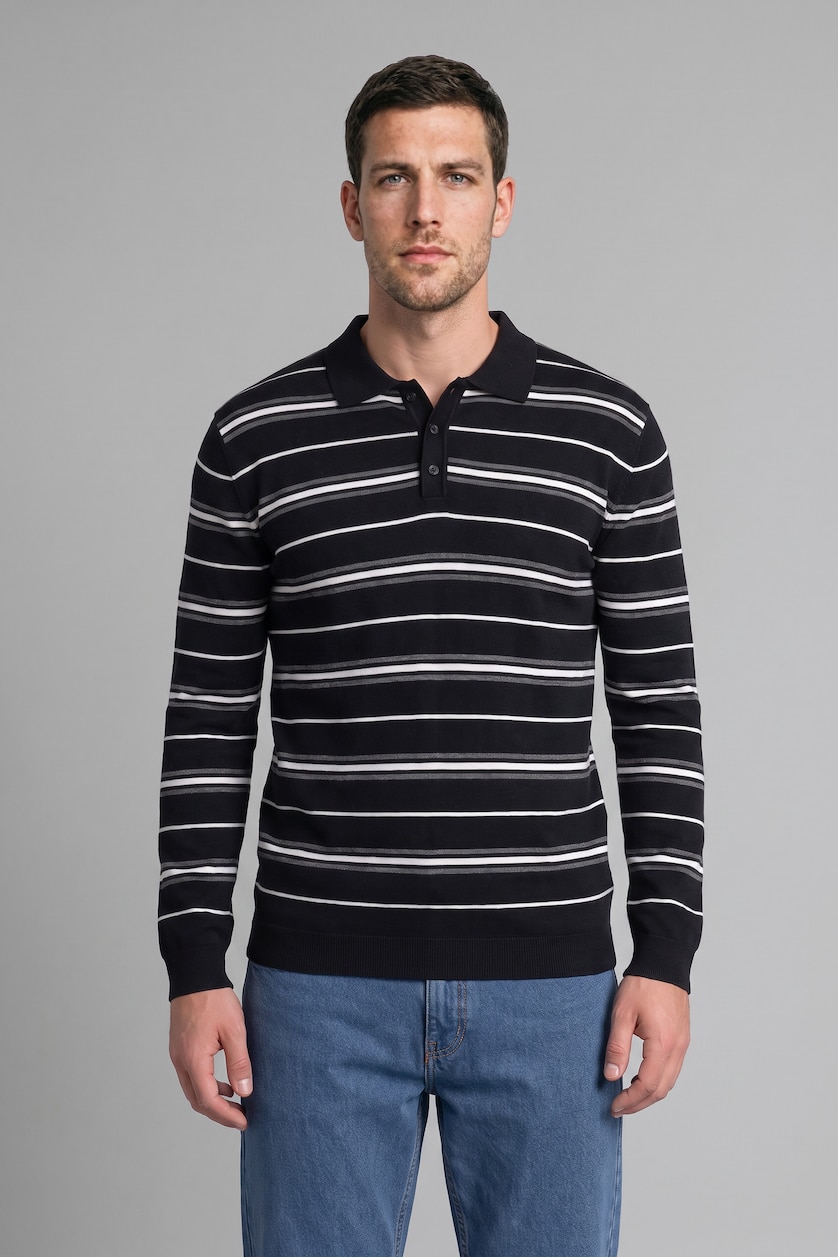 Men NAVY Polo Collar Knitwear Pullover