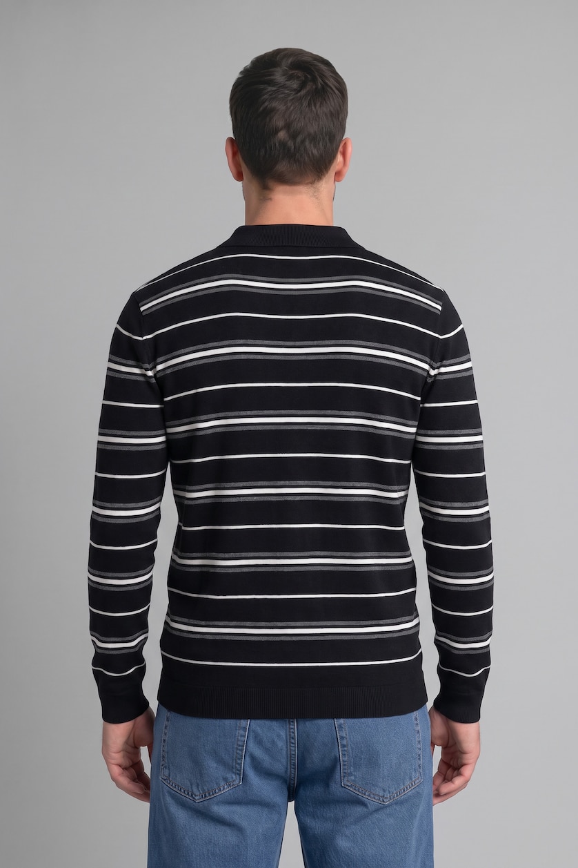 Men NAVY Polo Collar Knitwear Pullover
