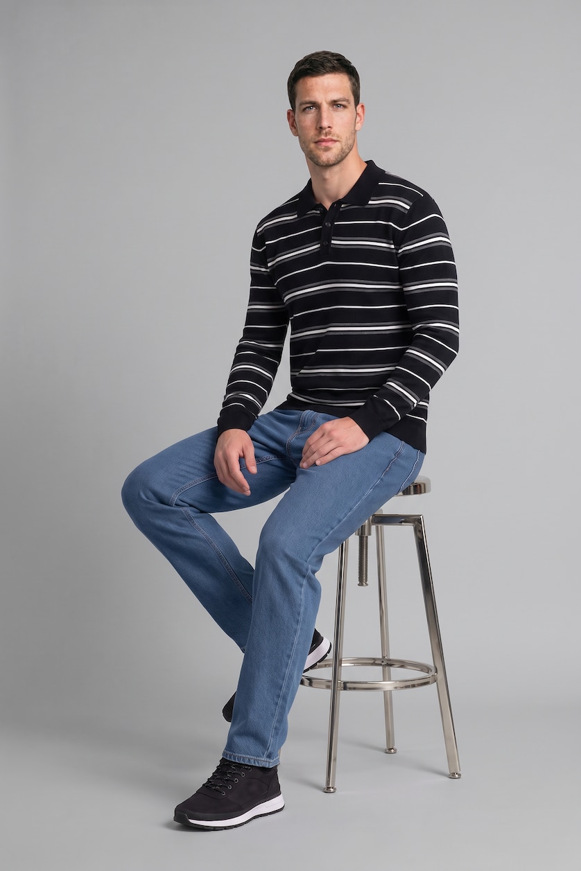 Men NAVY Polo Collar Knitwear Pullover