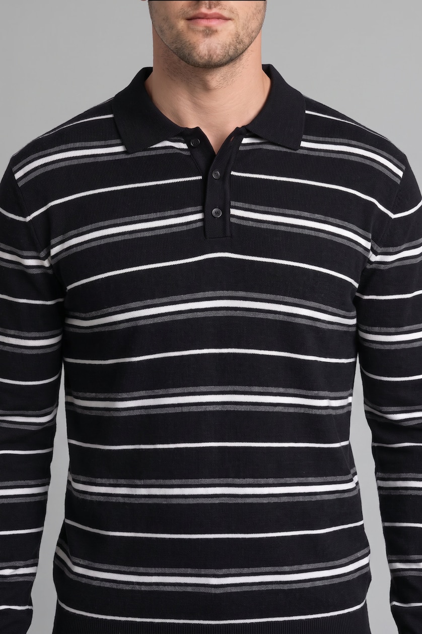 Men NAVY Polo Collar Knitwear Pullover